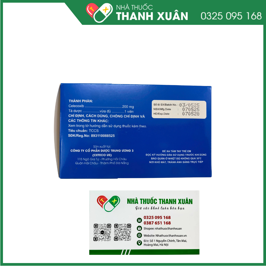 Celecoxid 200 mg Trung Ương 3 điều trị triệu chứng bệnh thoái hóa khớp, viêm khớp dạng thấp
